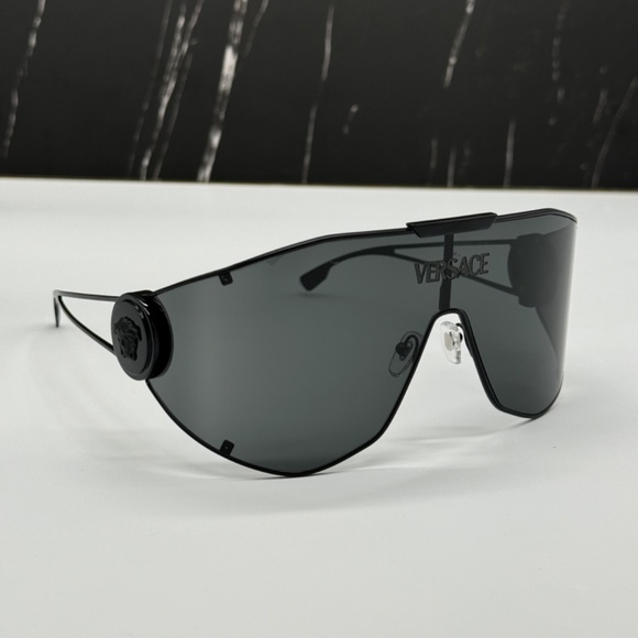 NEW VE2268 1433/87 VERSACE OVERSIZED VE2268 143387 BLACK METAL UNISEX SUNGLASSES - Picture 7 of 10